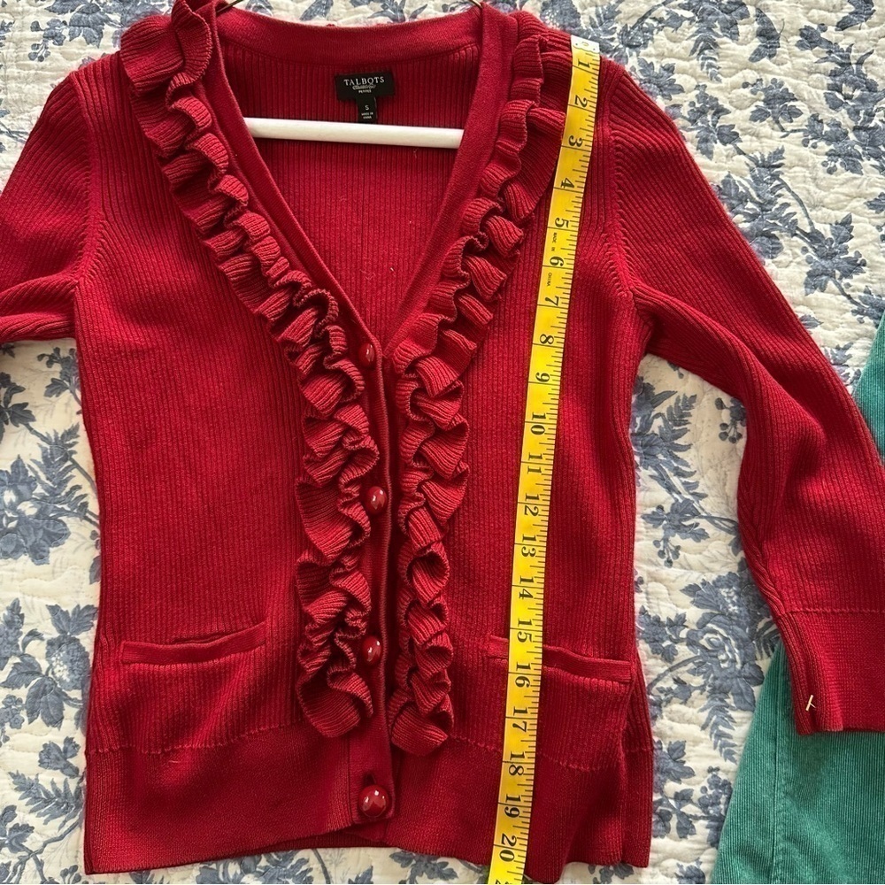 Talbots Cardigan Ruffles Holiday Red Size SP - Picture 8 of 10